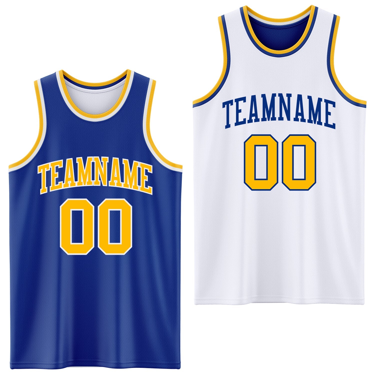 Custom Royal Gold-White Reversible Double Side Sublimation Basketball Set Jersey - Main View