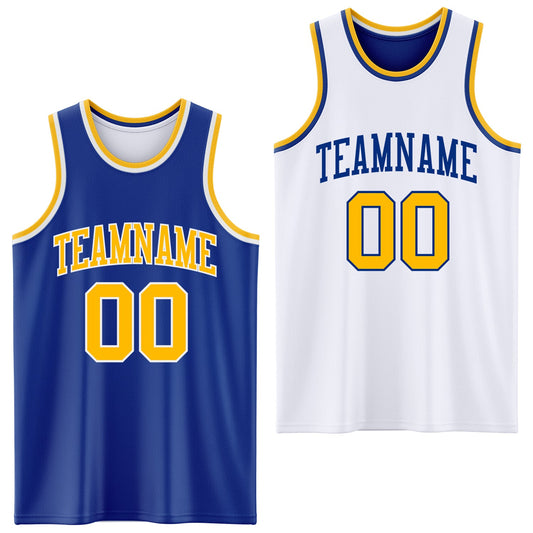 Custom Royal Gold-White Reversible Double Side Sublimation Basketball Set Jersey - Main View