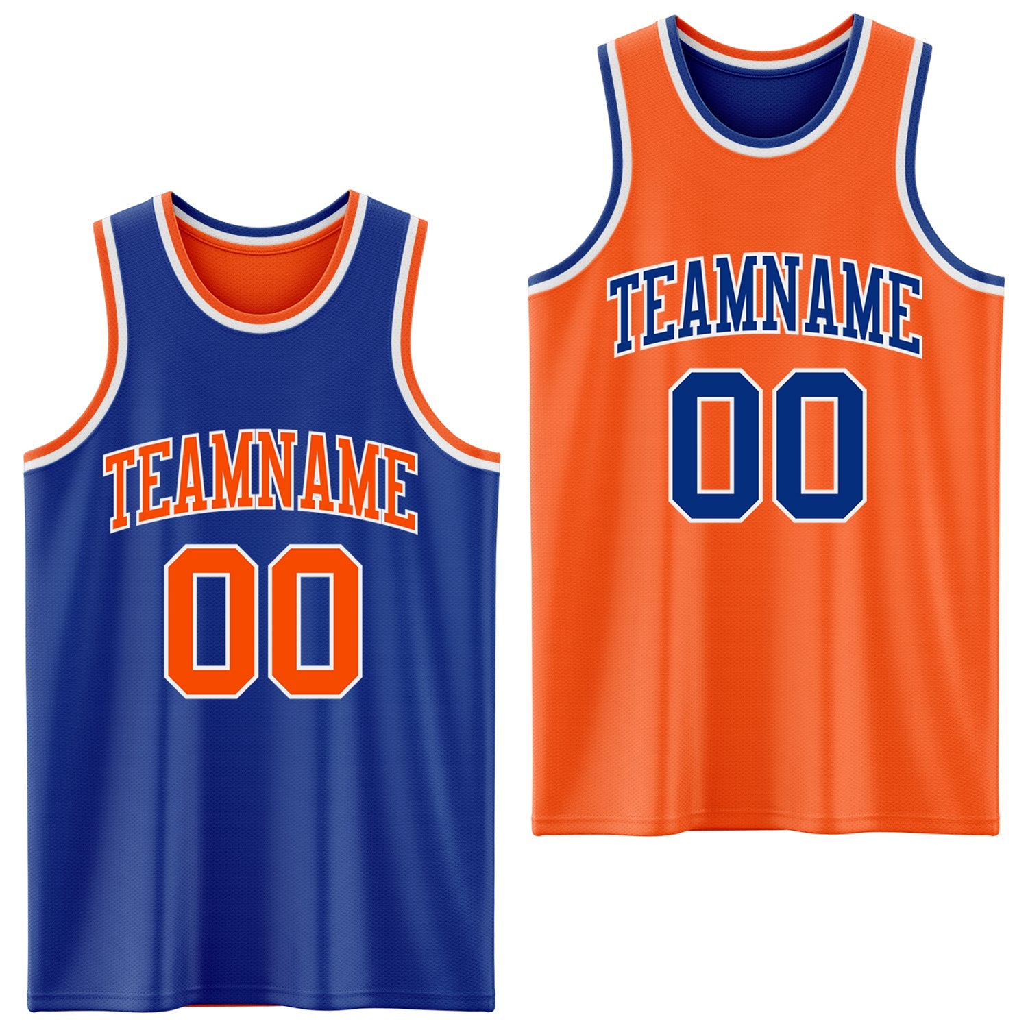 Custom Royal Orange-White Reversible Double Side Sublimation Basketball Set Jersey - Main View