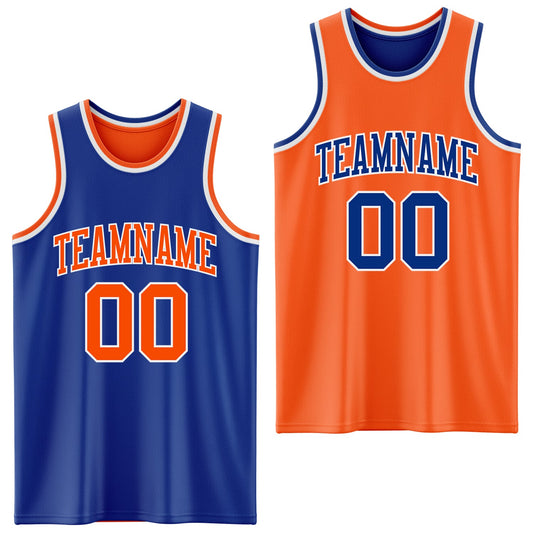 Custom Royal Orange-White Reversible Double Side Sublimation Basketball Set Jersey - Main View
