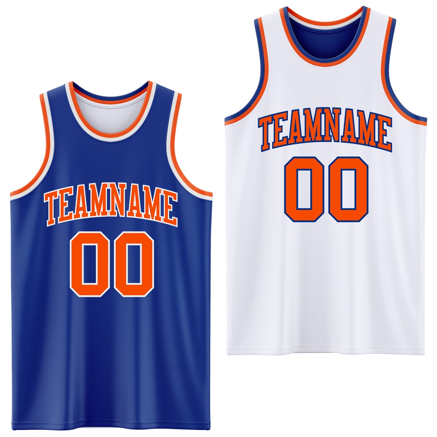 Custom Royal Orange-White Reversible Double Side Sublimation Basketball Set Jersey - Main View