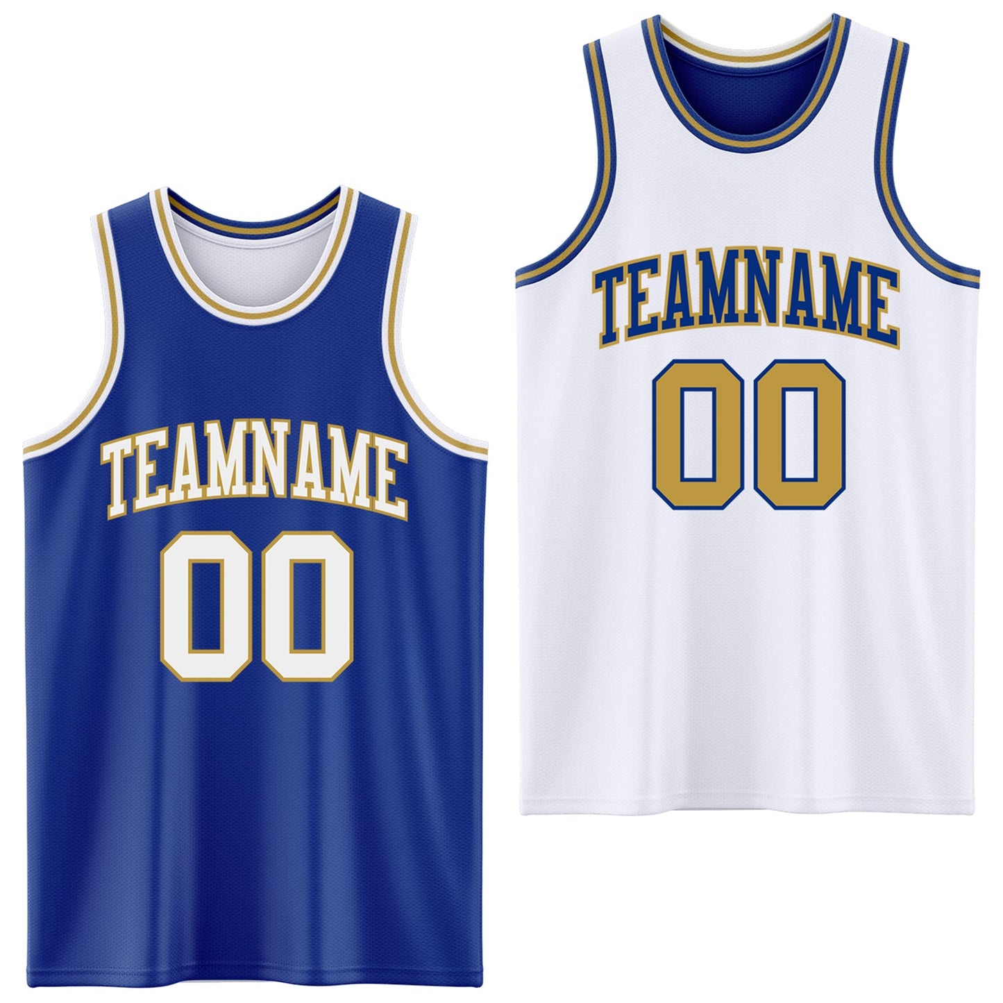 Custom Royal White-Old Gold Reversible Double Side Sublimation Basketball Set Jersey - Main View