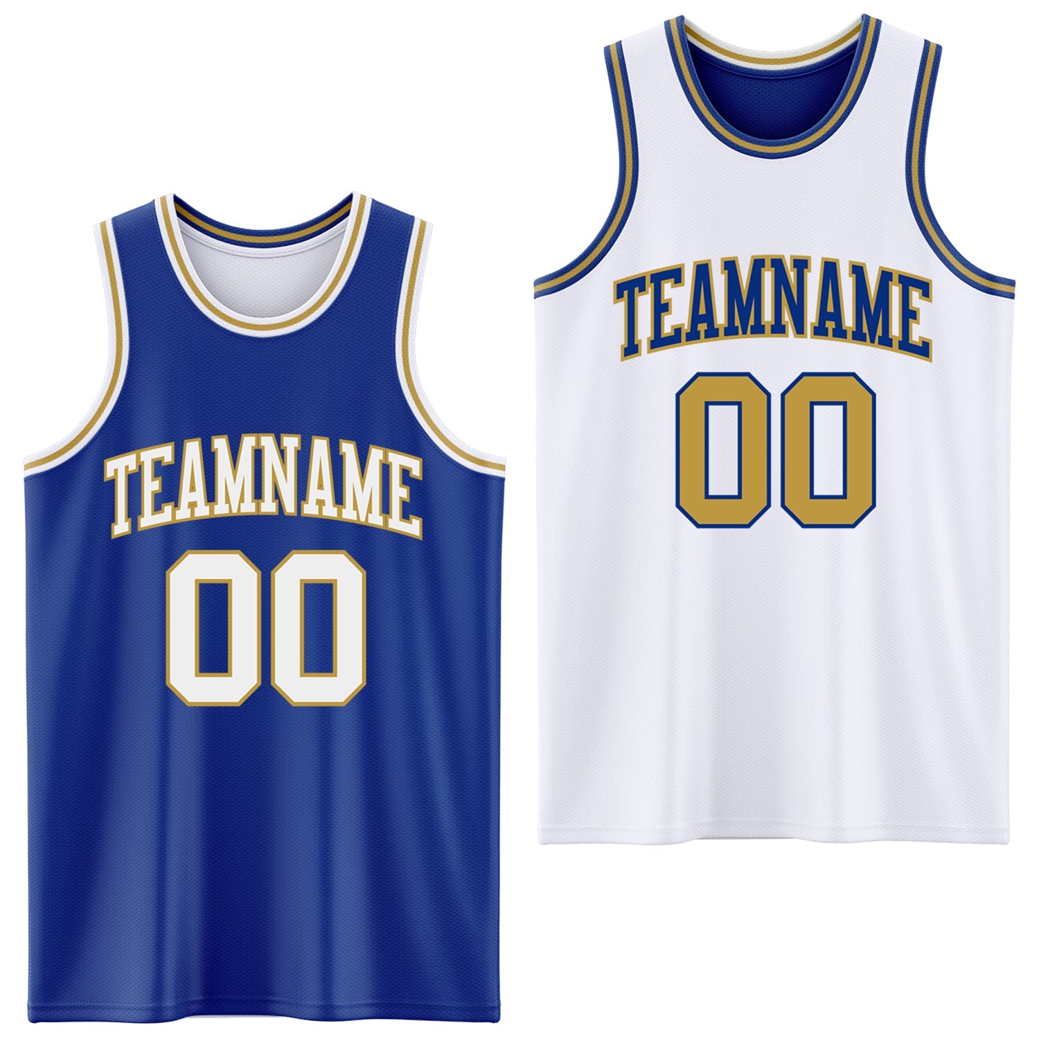 Custom Royal White-Old Gold Reversible Double Side Sublimation Basketball Set Jersey - Main View