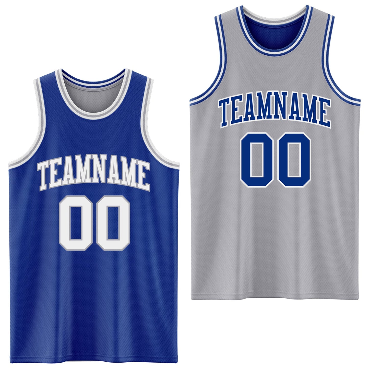 Custom Royal White-Gray Reversible Double Side Sublimation Basketball Set Jersey - Main View