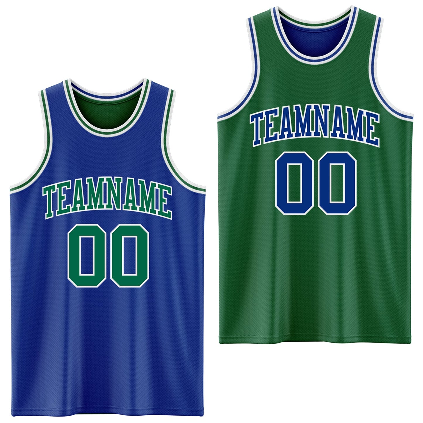 Custom Royal Kelly Green-White Reversible Double Side Sublimation Basketball Set Jersey - Main View