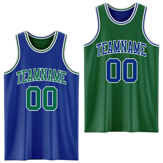 Custom Royal Kelly Green-White Reversible Double Side Sublimation Basketball Set Jersey - Main View