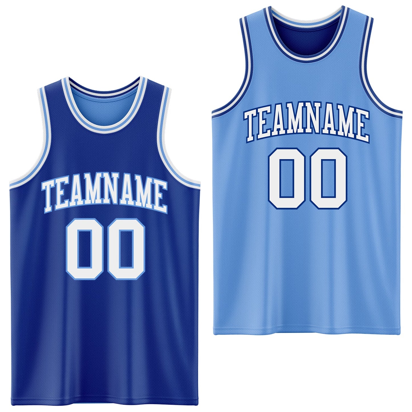 Custom Royal White-Light Blue Reversible Double Side Sublimation Basketball Set Jersey - Main View