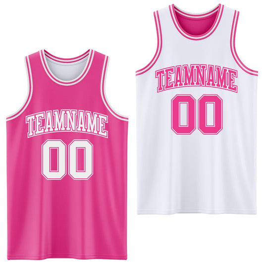 Custom Pink White Reversible Double Side Sublimation Basketball Set Jersey - Main View