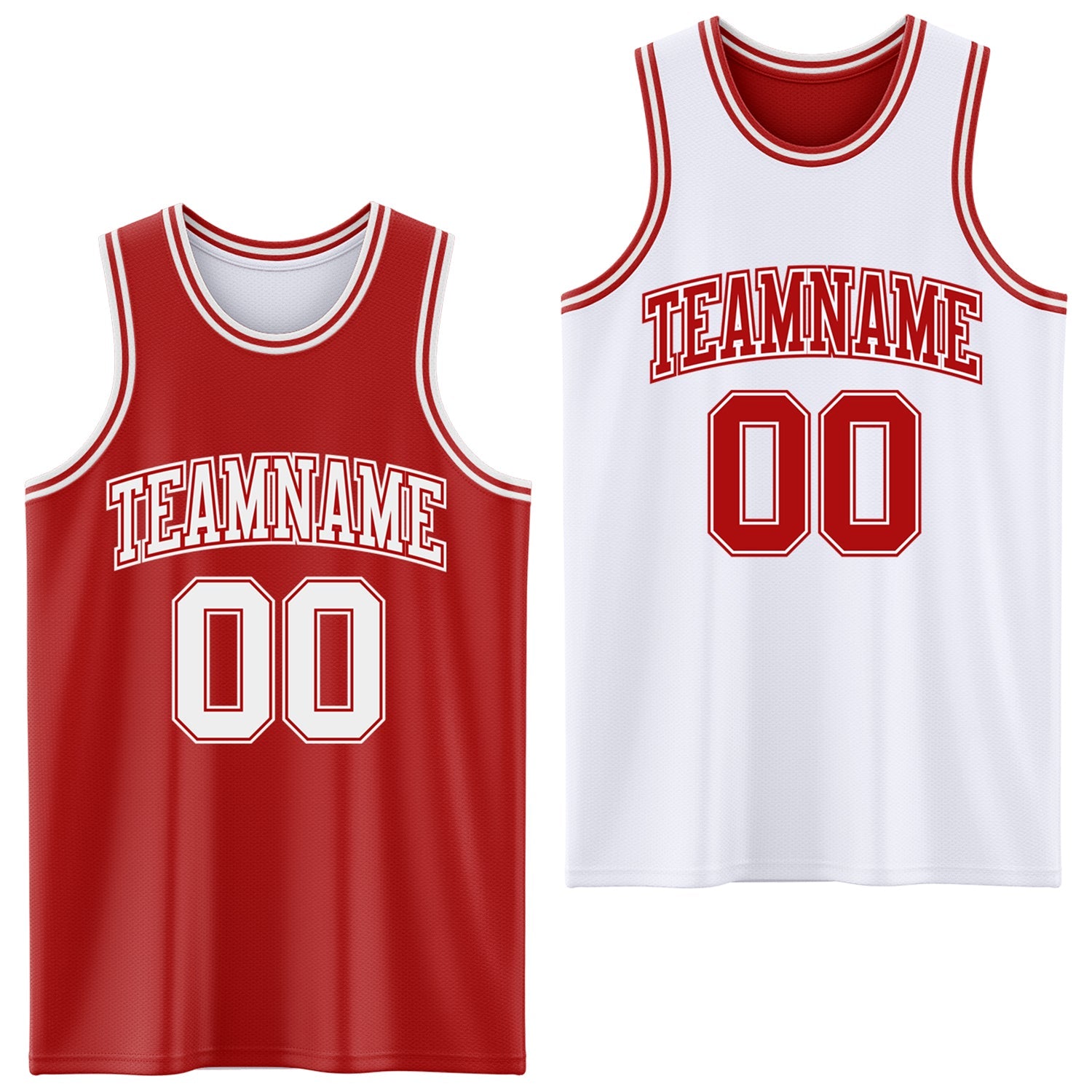 Custom Red White Reversible Double Side Sublimation Basketball Set Jersey - Main View