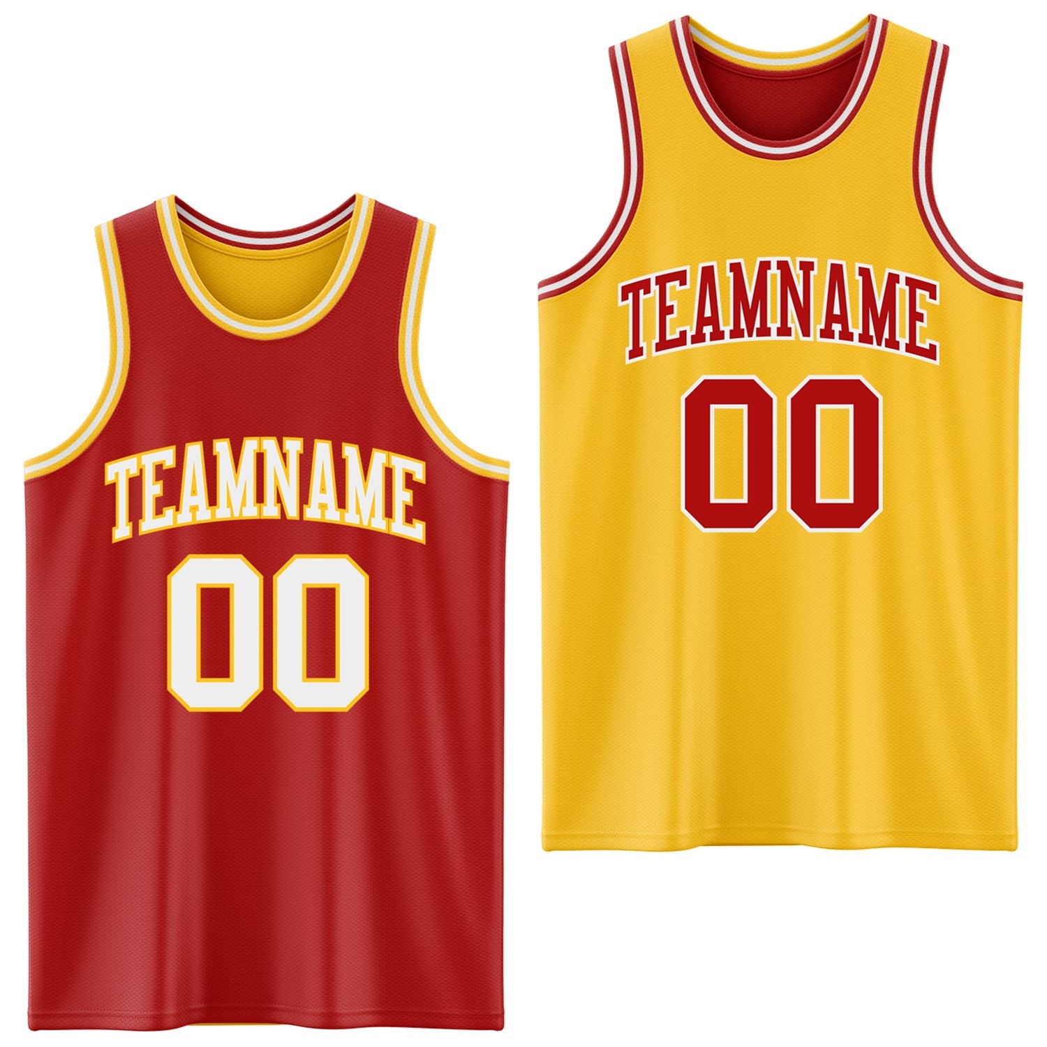 Custom Red White-Gold Reversible Double Side Sublimation Basketball Set Jersey - Main View