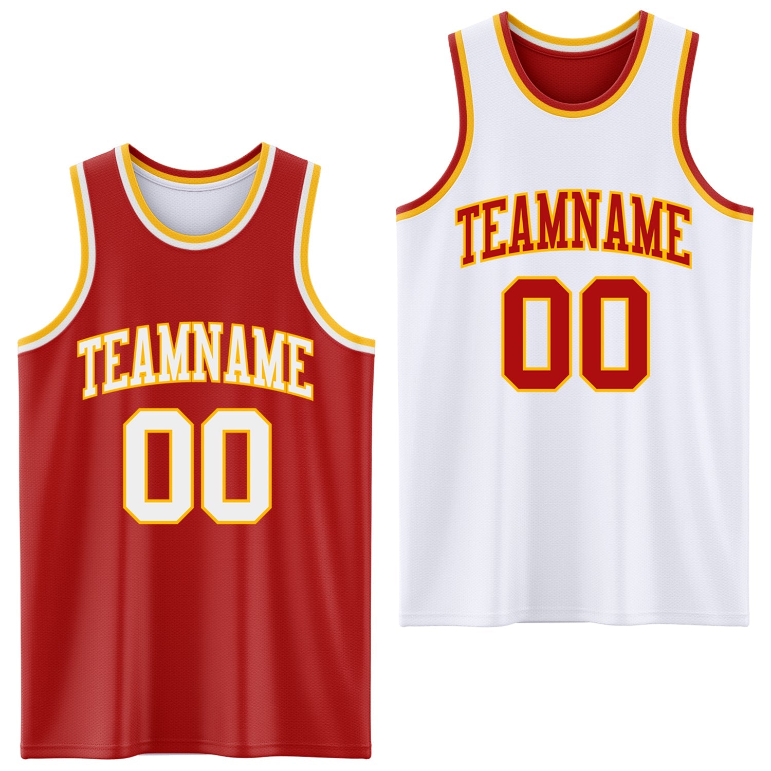 Custom Red White-Gold Reversible Double Side Sublimation Basketball Set Jersey - Main View