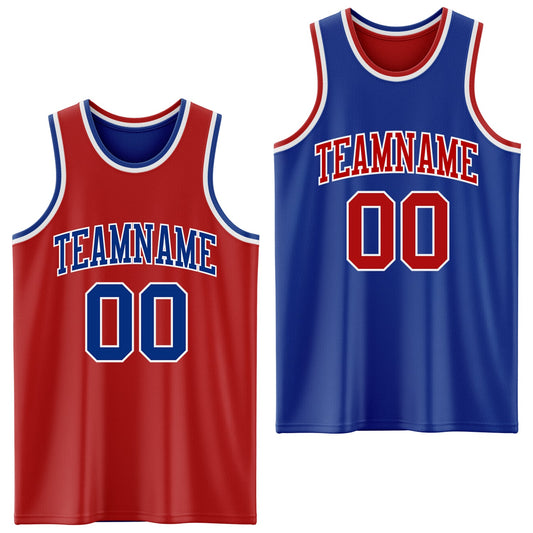 Custom Red Royal-White Reversible Double Side Sublimation Basketball Set Jersey - Main View