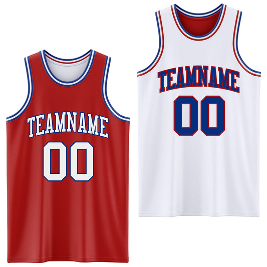 Custom Red White-Royal Reversible Double Side Sublimation Basketball Set Jersey - Main View