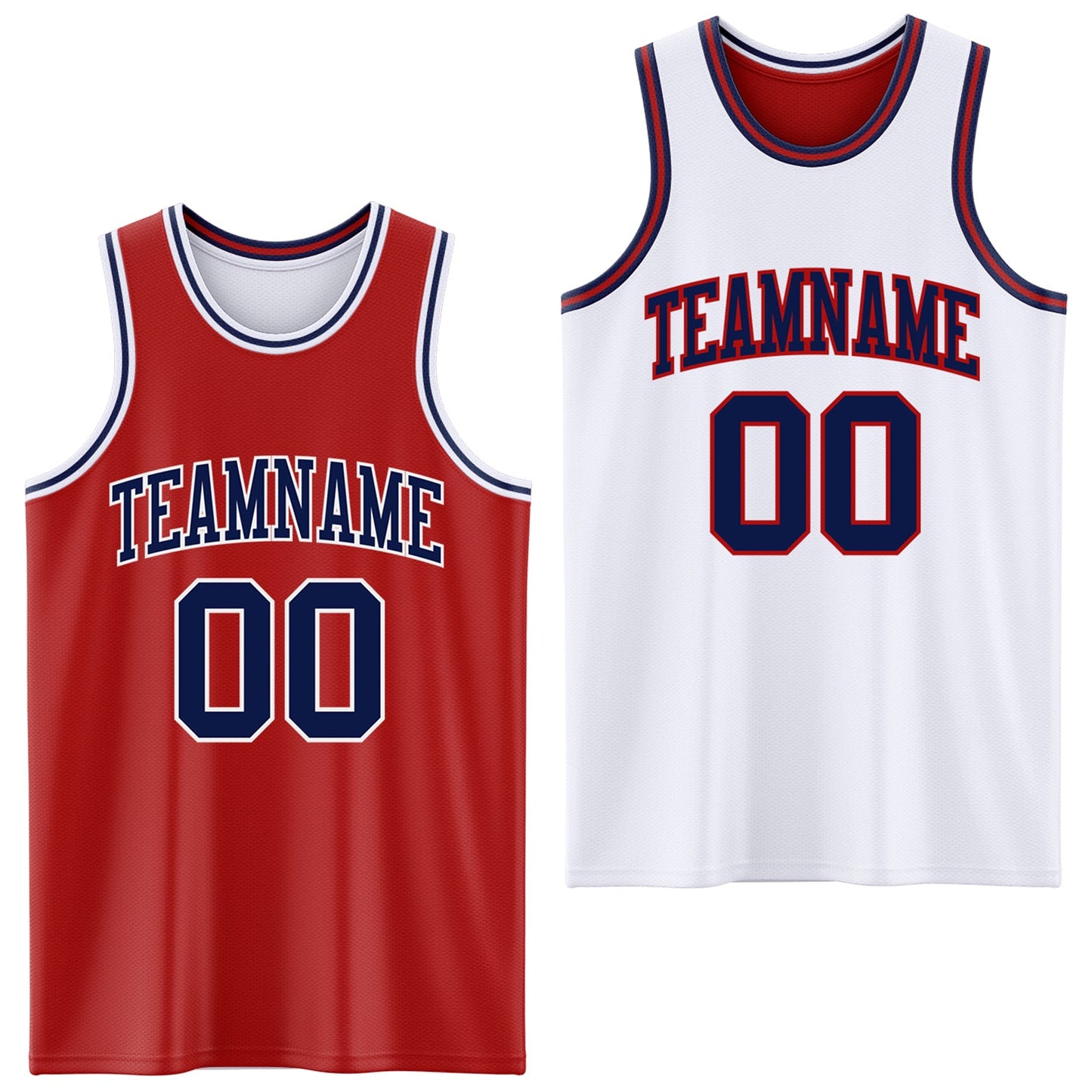 Custom Red Navy-White Reversible Double Side Sublimation Basketball Set Jersey - Main View