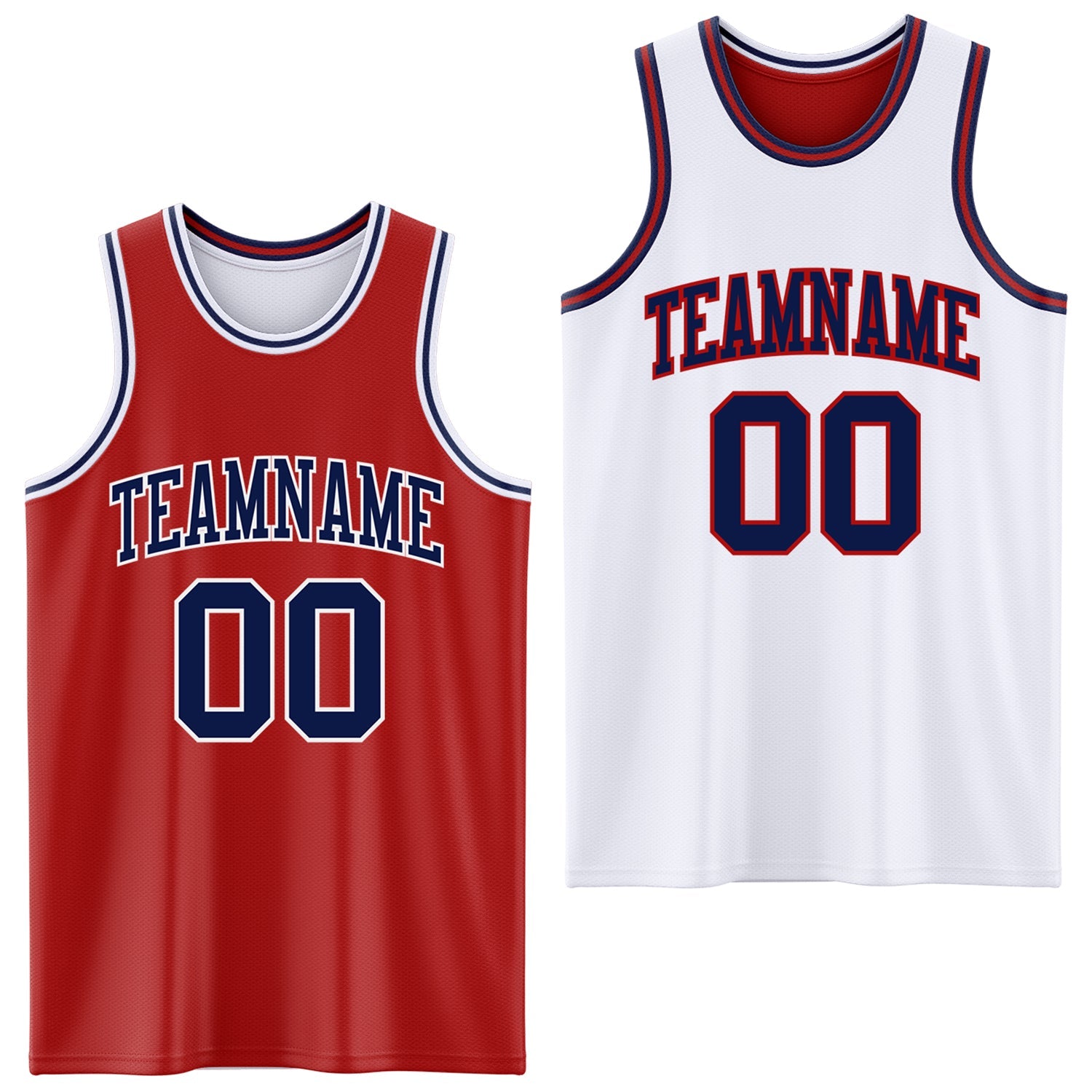 Custom Red Navy-White Reversible Double Side Sublimation Basketball Set Jersey - Main View