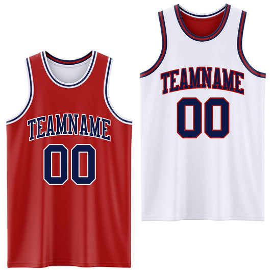 Custom Red Navy-White Reversible Double Side Sublimation Basketball Set Jersey - Main View