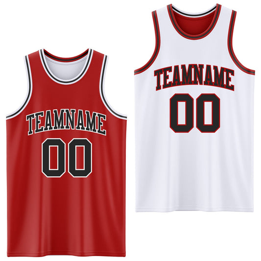 Custom Red Black-White Reversible Double Side Sublimation Basketball Set Jersey - Main View