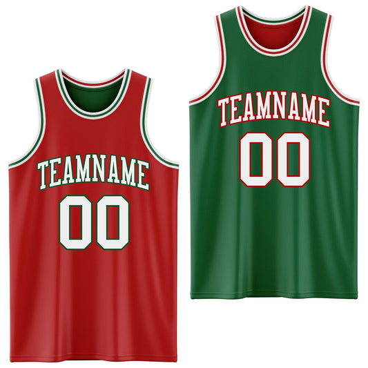 Custom Red White-Kelly Green Reversible Double Side Sublimation Basketball Set Jersey - Main View