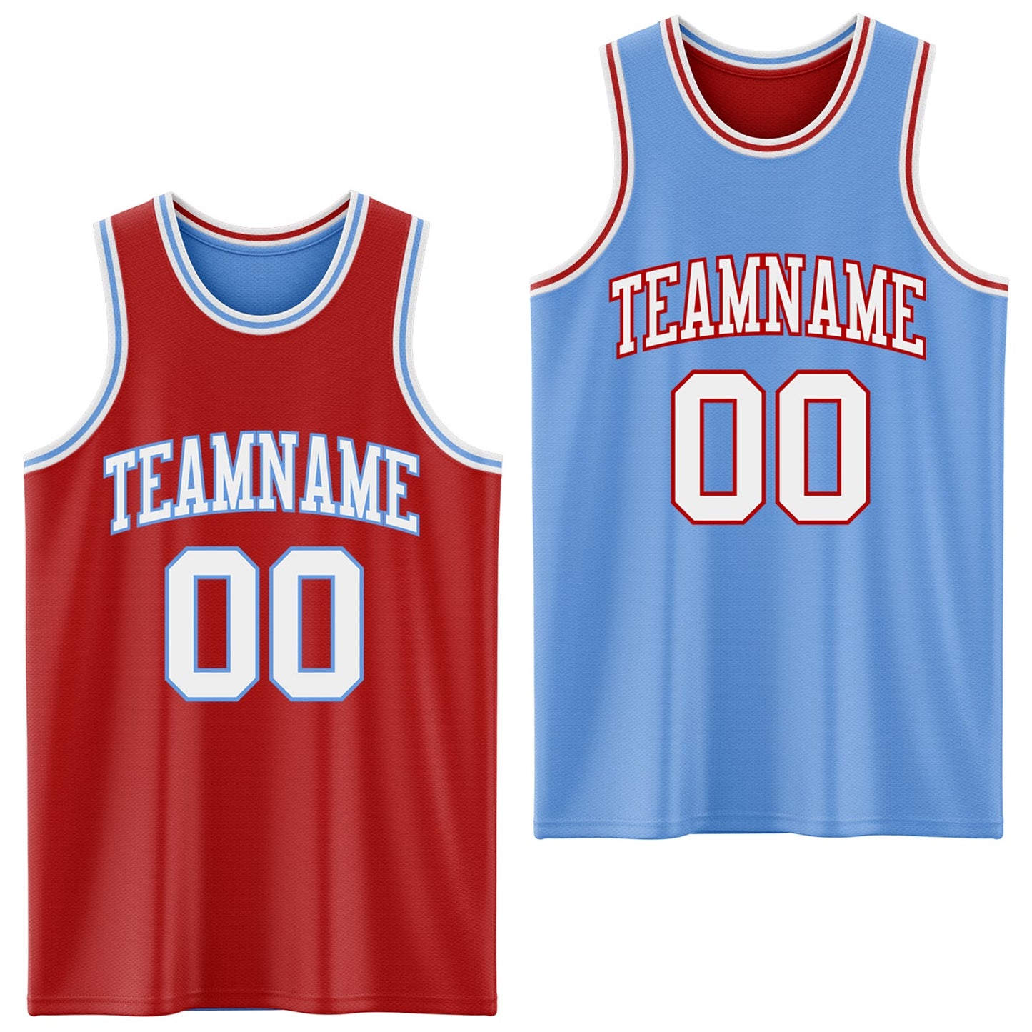 Custom Red White-Light Blue Reversible Double Side Sublimation Basketball Set Jersey - Main View