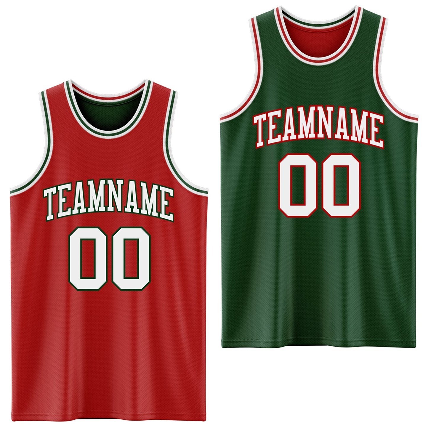 Custom Red White-Green Reversible Double Side Sublimation Basketball Set Jersey - Main View