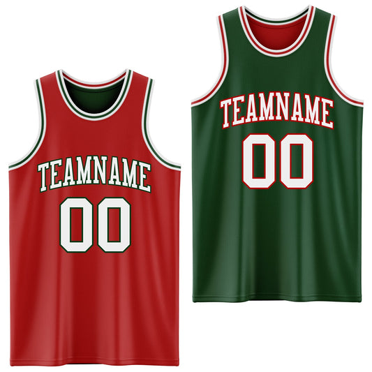 Custom Red White-Green Reversible Double Side Sublimation Basketball Set Jersey - Main View