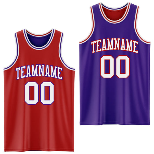 Custom Red White-Purple Reversible Double Side Sublimation Basketball Set Jersey - Main View
