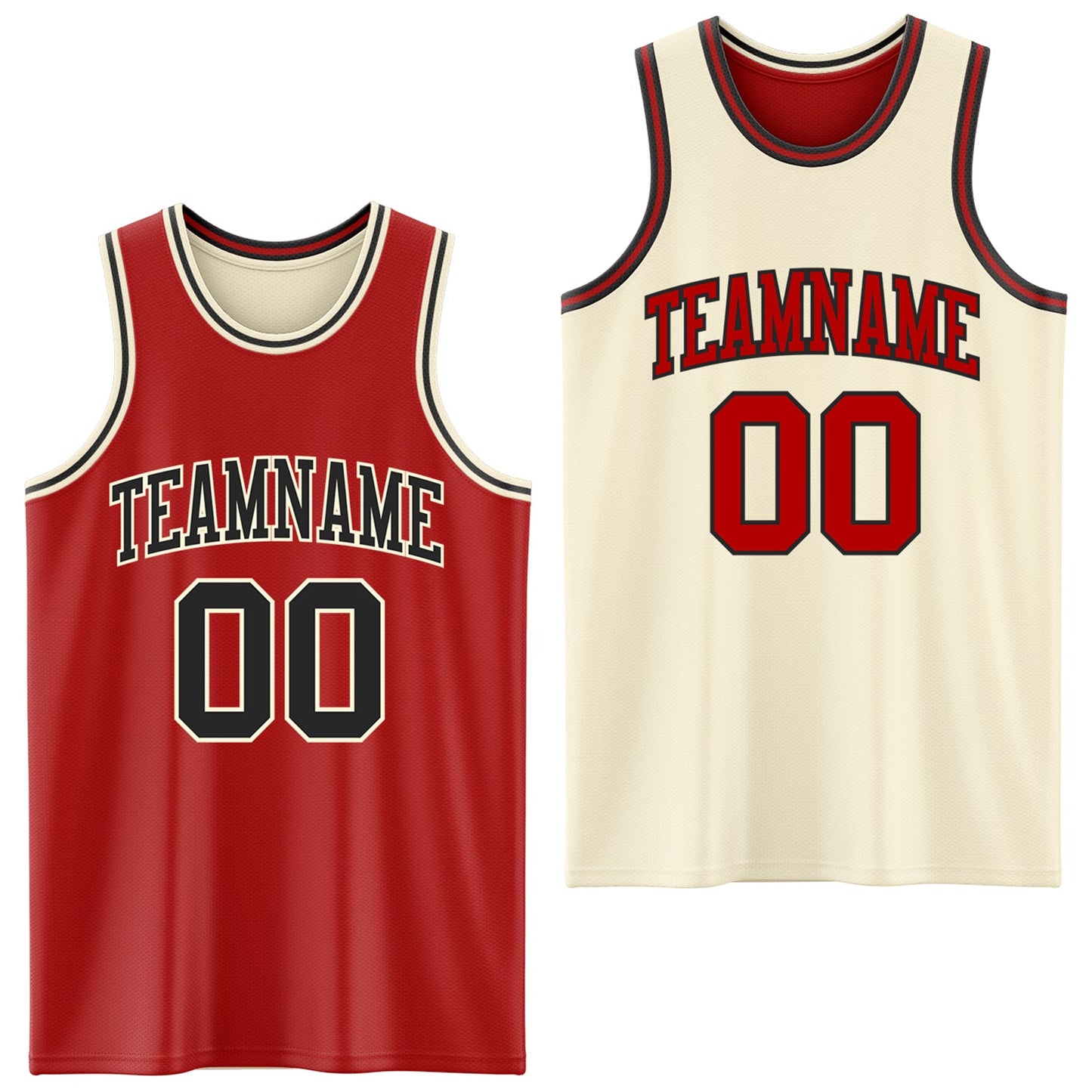 Custom Red Black-Cream Reversible Double Side Sublimation Basketball Set Jersey - Main View