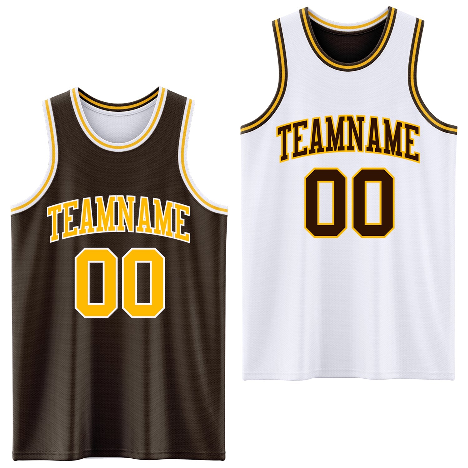 Custom Brown Gold-White Reversible Double Side Sublimation Basketball Set Jersey - Main View