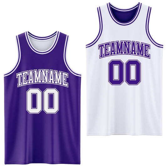 Custom Purple White Reversible Double Side Sublimation Basketball Set Jersey - Main View