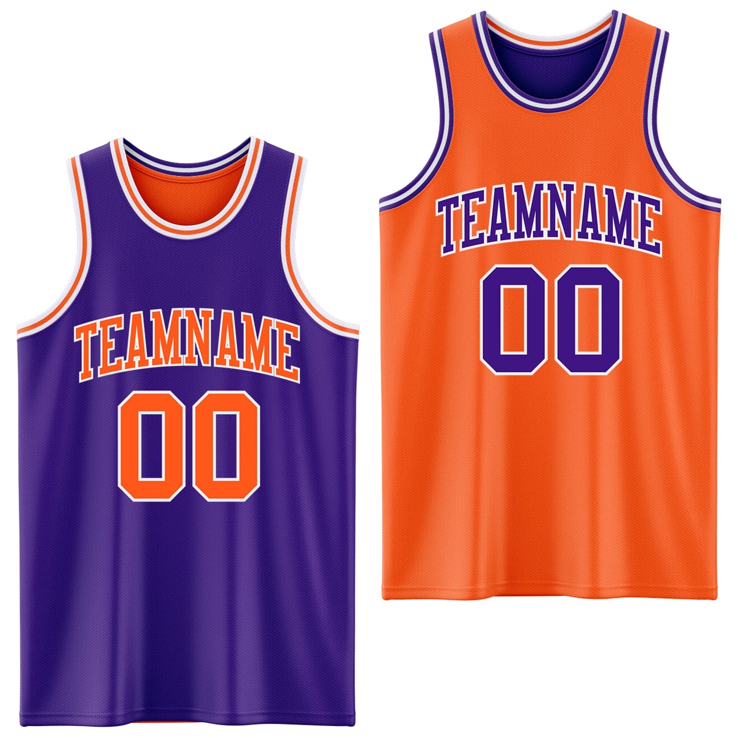 Custom Purple Orange-White Reversible Double Side Sublimation Basketball Set Jersey - Main View