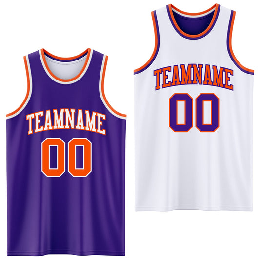 Custom Purple Orange-White Reversible Double Side Sublimation Basketball Set Jersey - Main View