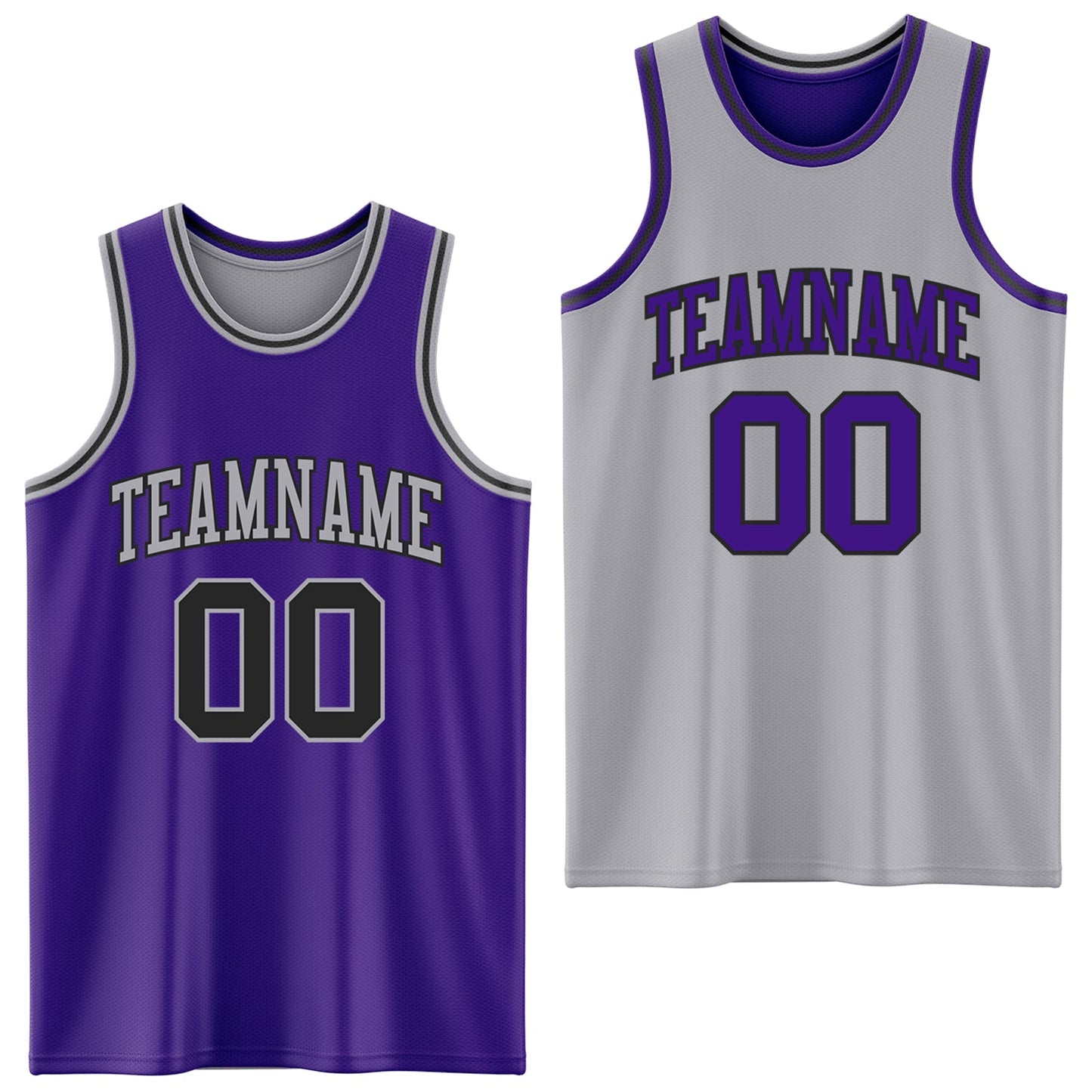 Custom Purple Black-Gray Reversible Double Side Sublimation Basketball Set Jersey - Main View