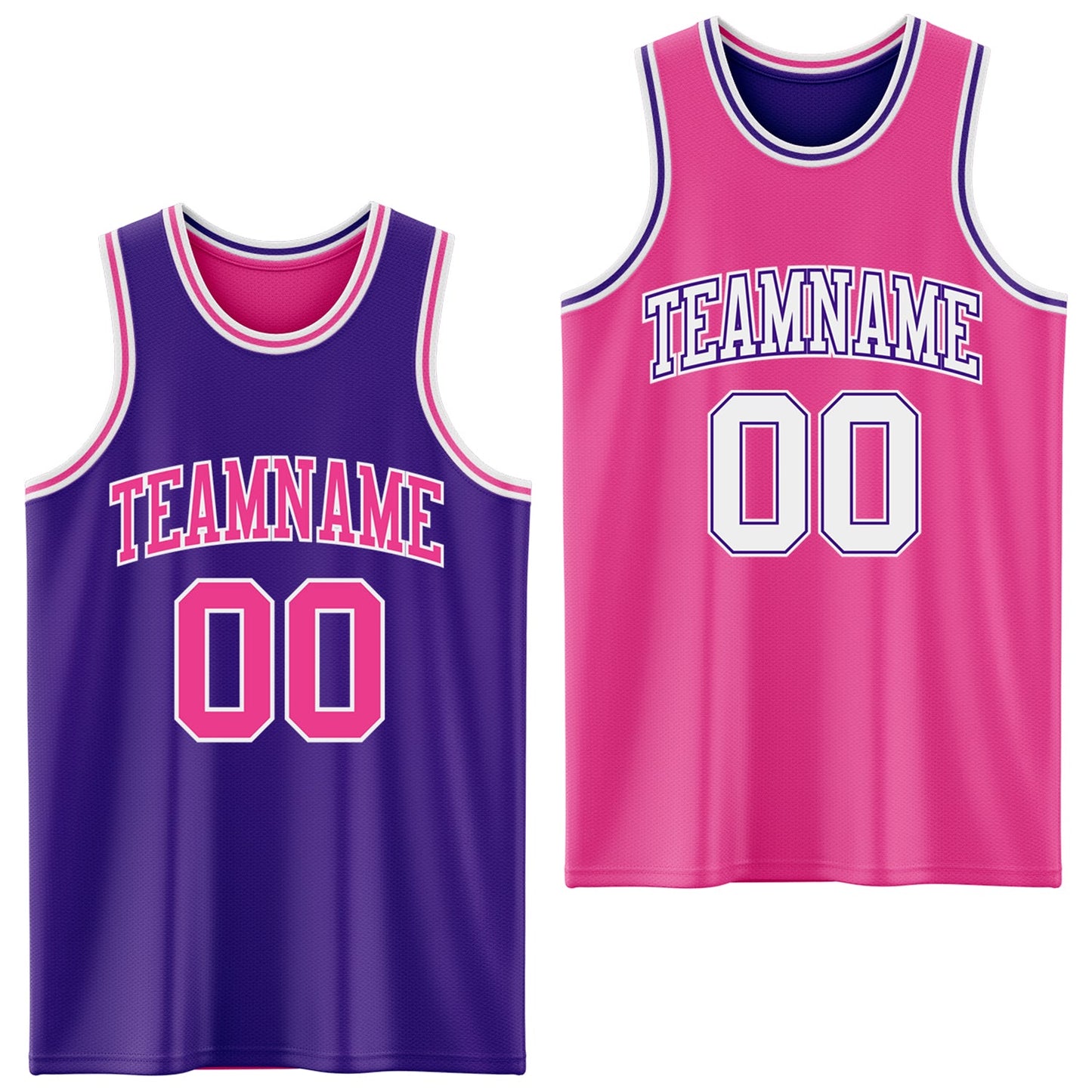 Custom Purple Pink-White Reversible Double Side Sublimation Basketball Set Jersey - Main View