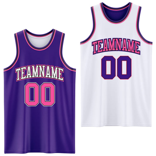 Custom Purple Pink Black-White Reversible Double Side Sublimation Basketball Set Jersey - Main View