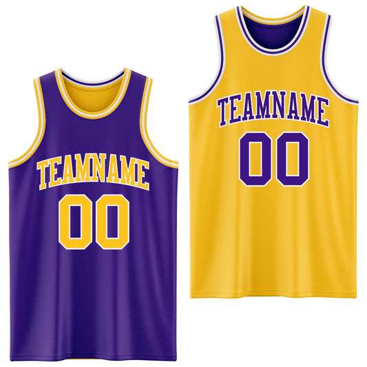 Custom Purple Gold-White Reversible Double Side Sublimation Basketball Set Jersey - Main View