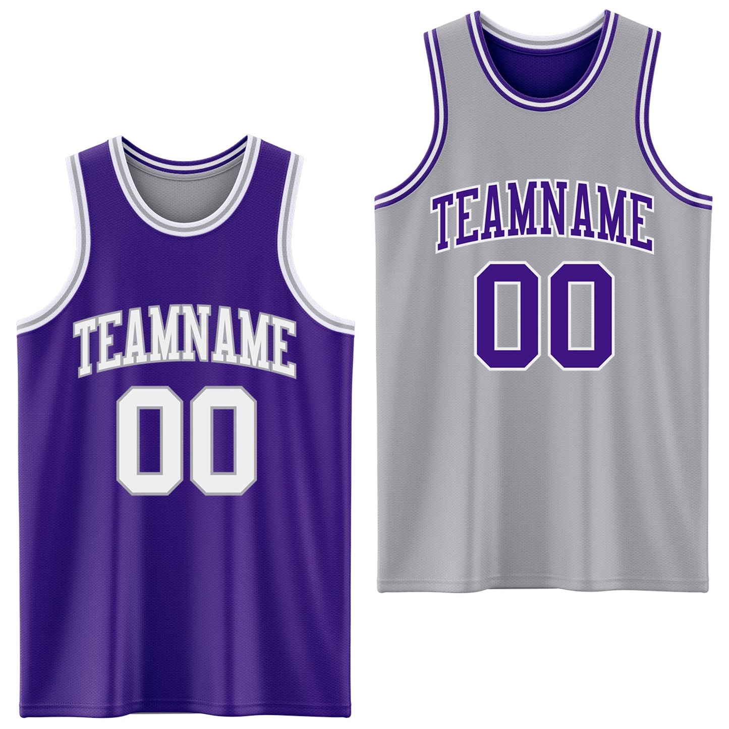 Custom Purple White-Gray Reversible Double Side Sublimation Basketball Set Jersey - Main View
