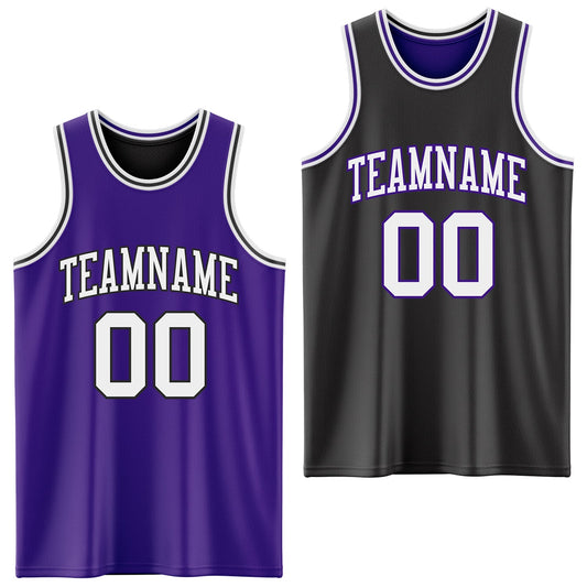 Custom Purple White-Black Reversible Double Side Sublimation Basketball Set Jersey - Main View