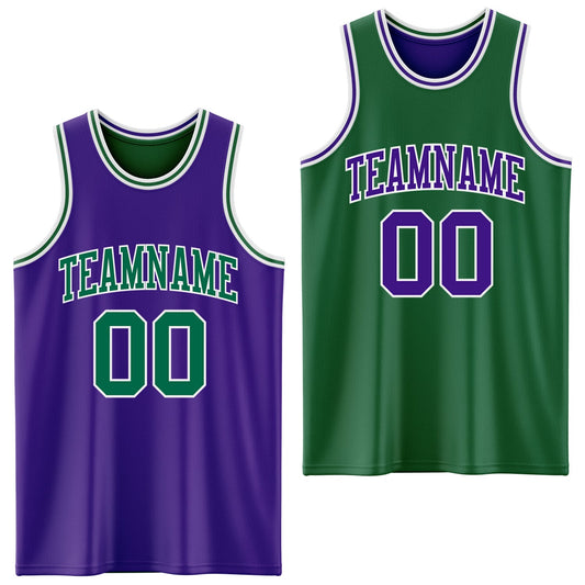 Custom Purple Kelly Green-White Reversible Double Side Sublimation Basketball Set Jersey - Main View