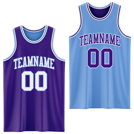 Custom Purple White-Light Blue Reversible Double Side Sublimation Basketball Set Jersey - Main View