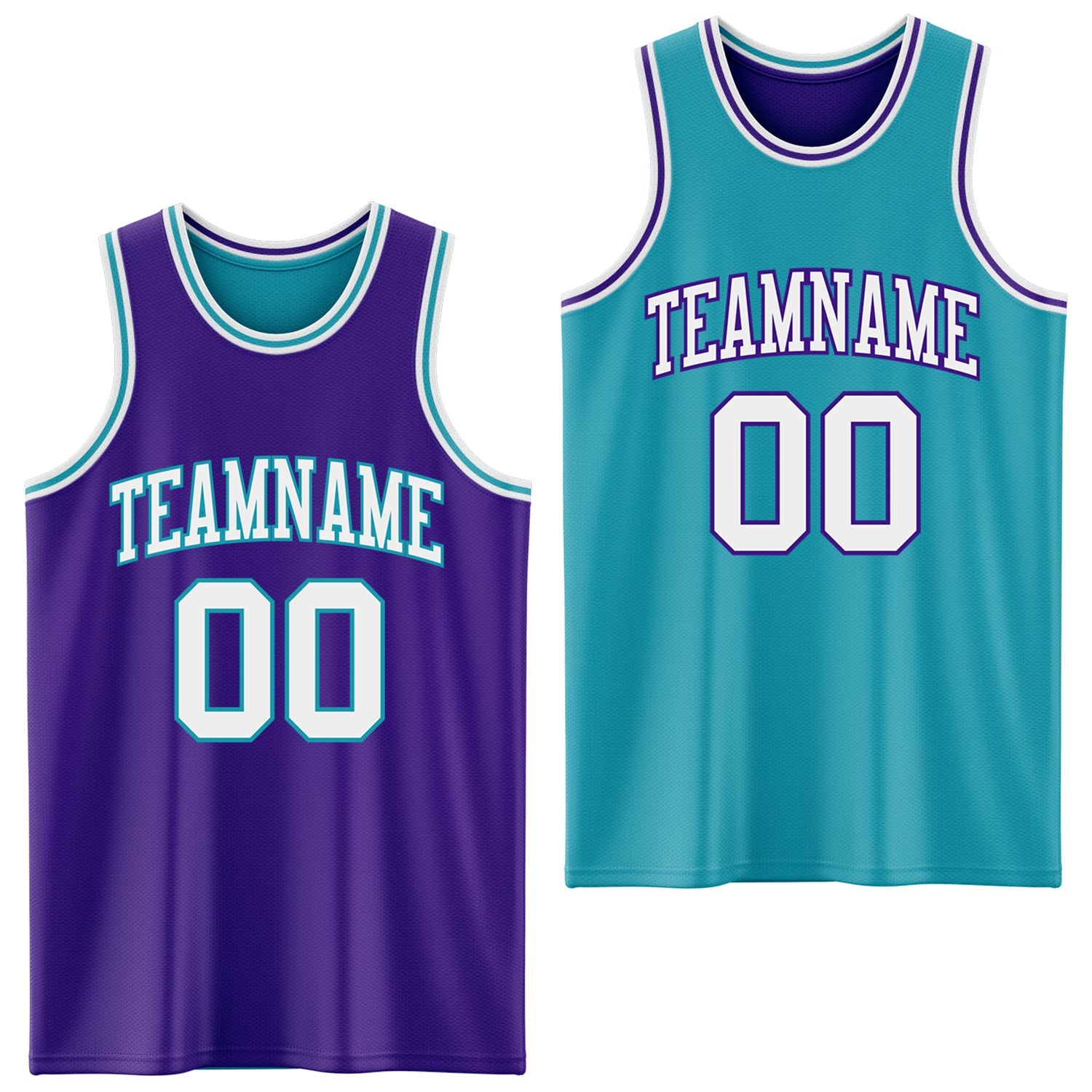 Custom Purple White-Teal Reversible Double Side Sublimation Basketball Set Jersey - Main View