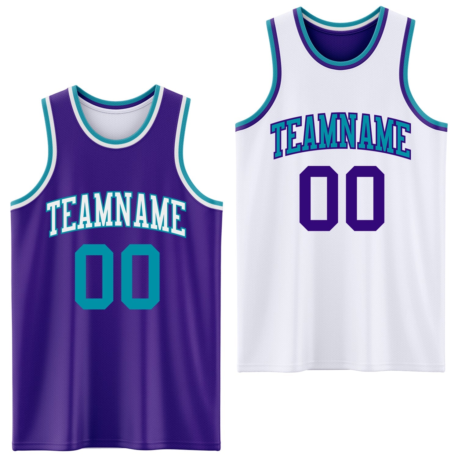 Custom Purple Teal-White Reversible Double Side Sublimation Basketball Set Jersey - Main View