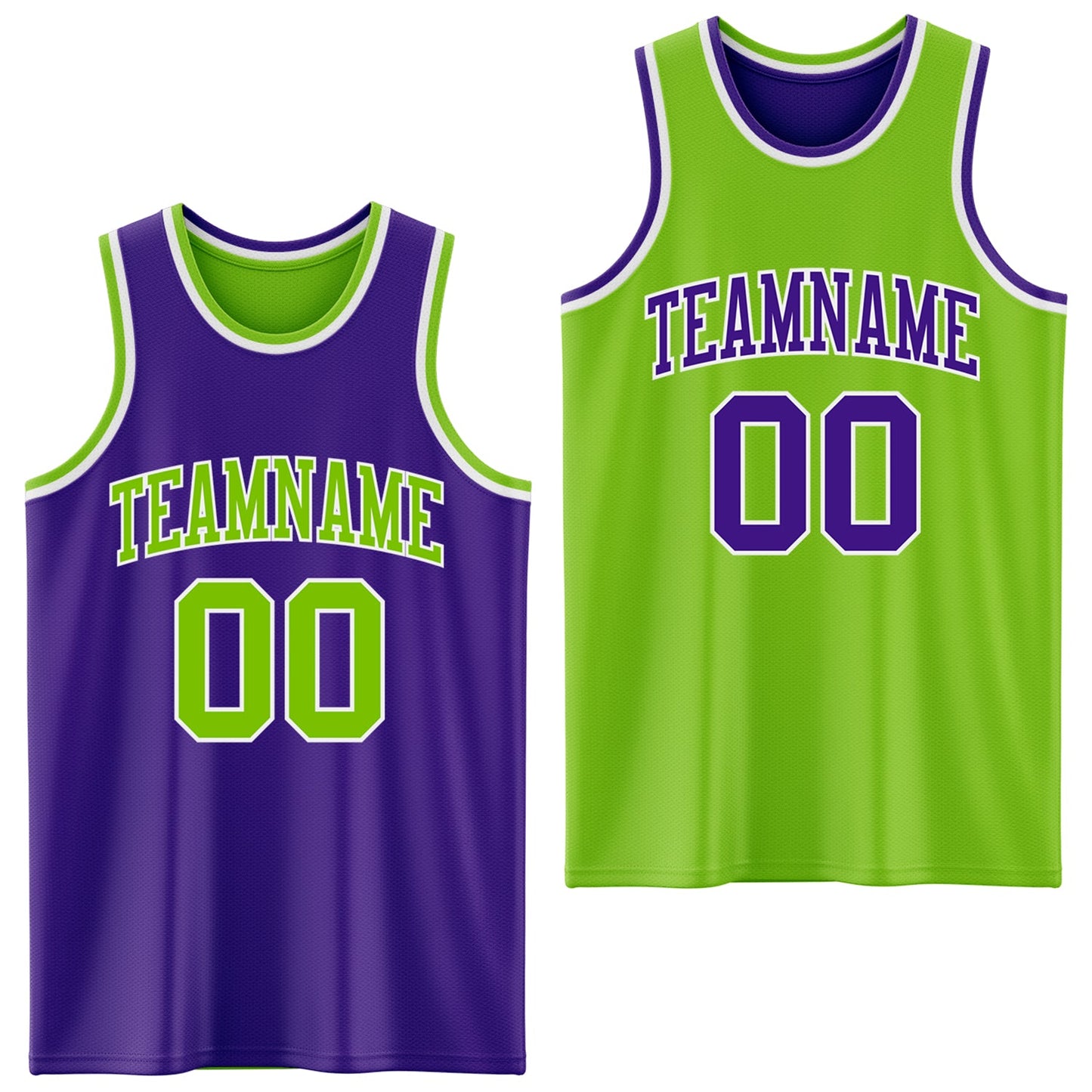 Custom Purple Neon Green-White Reversible Double Side Sublimation Basketball Set Jersey - Main View