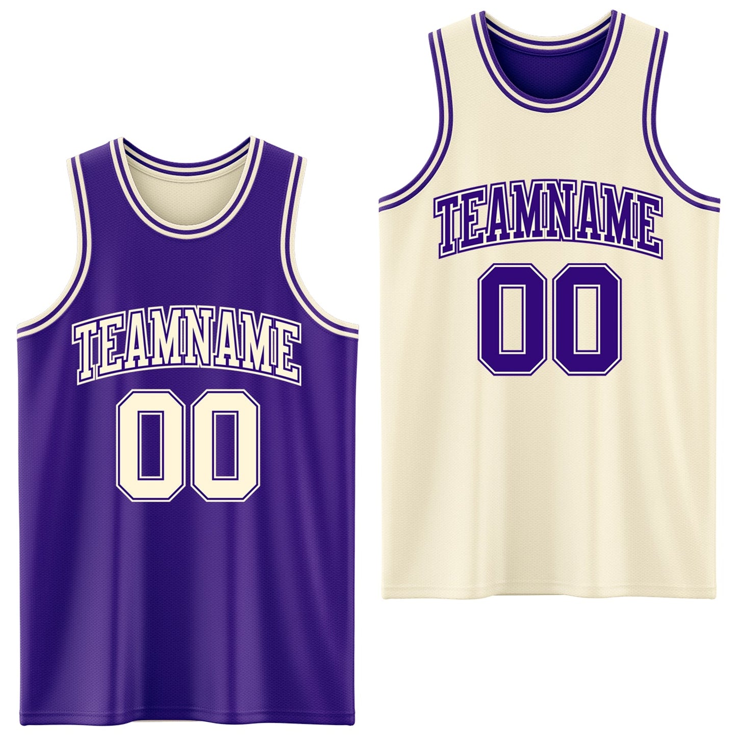 Custom Reversible Purple Cream Double Side Sublimation Basketball Set Jersey - Main View