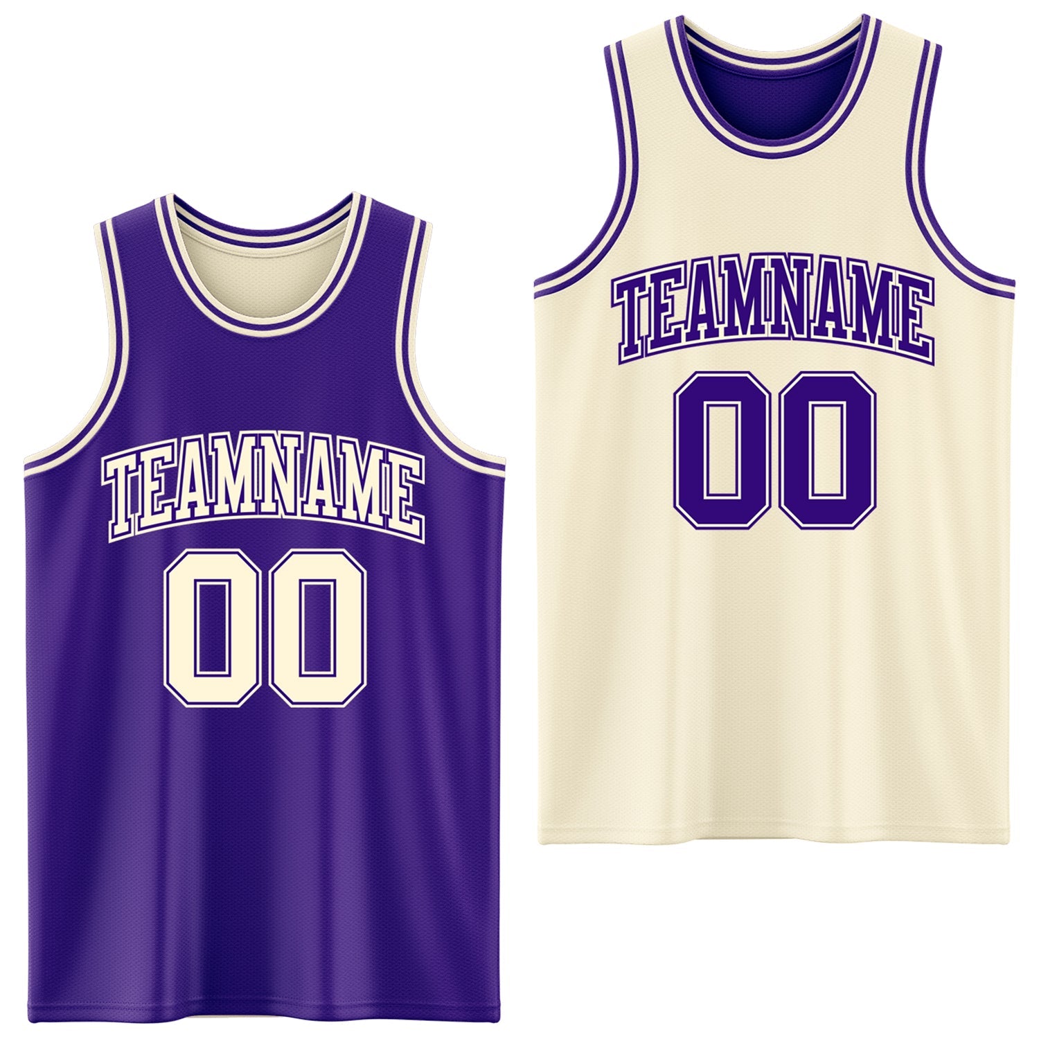 Custom Reversible Purple Cream Double Side Sublimation Basketball Set Jersey - Main View
