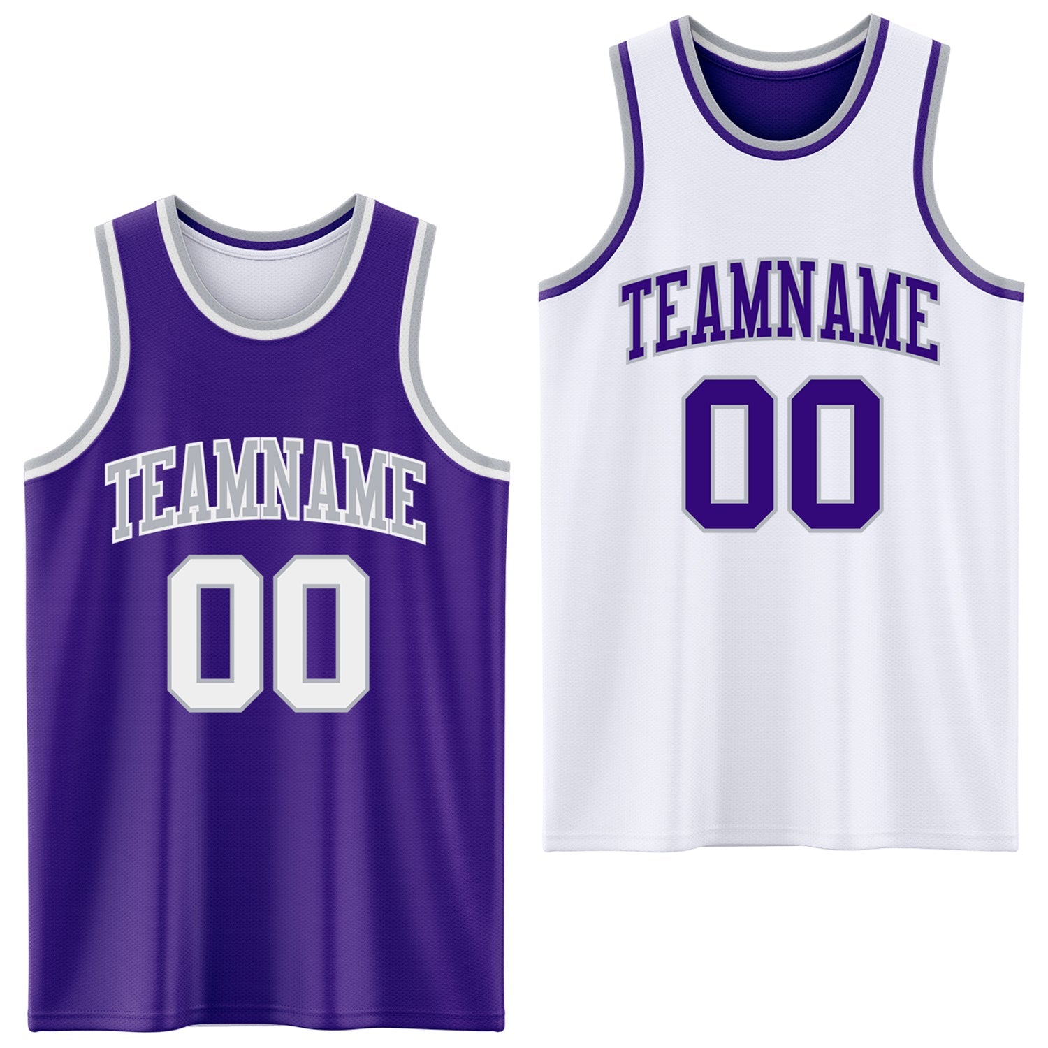 Custom Reversible Purple White-Gray Double Side Sublimation Basketball Set Jersey - Main View