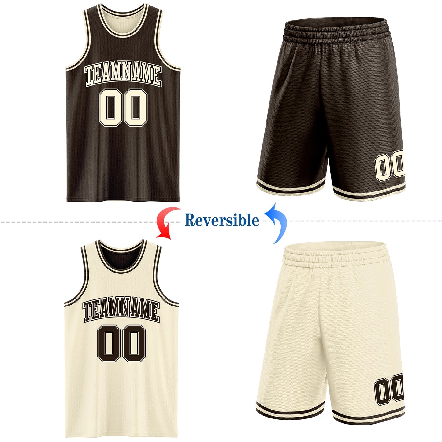 Custom Reversible Brown Cream Double Side Sublimation Basketball Set Jersey view 2