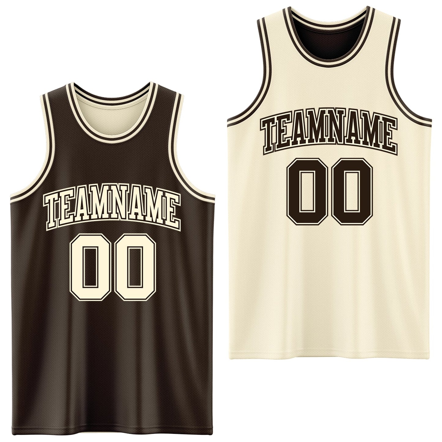 Custom Reversible Brown Cream Double Side Sublimation Basketball Set Jersey - Main View