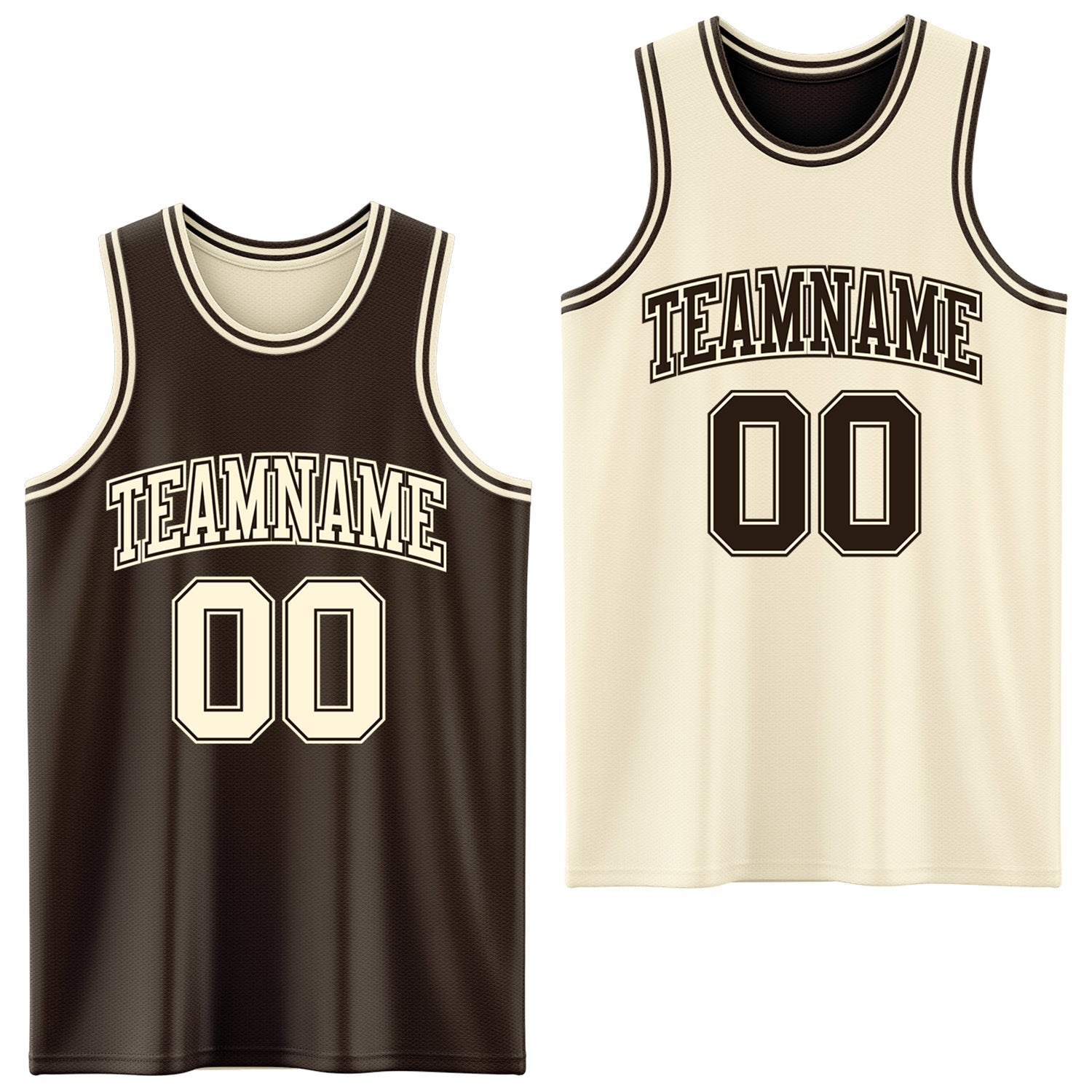 Custom Reversible Brown Cream Double Side Sublimation Basketball Set Jersey - Main View