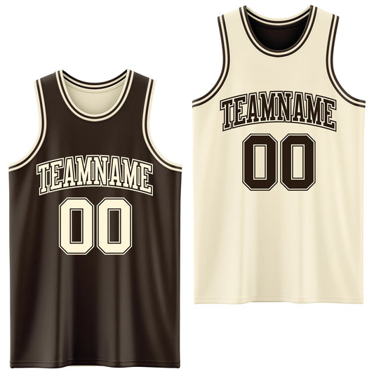 Custom Reversible Brown Cream Double Side Sublimation Basketball Set Jersey - Main View