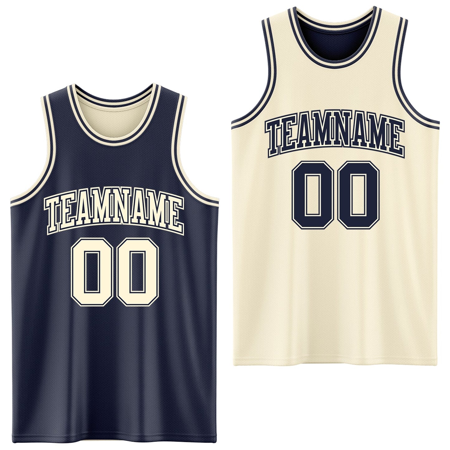 Custom Reversible Navy Cream Double Side Sublimation Basketball Set Jersey - Main View